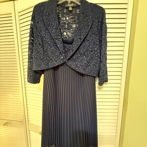 Elegant Navy Blue Dress Pleaded With Beaded Design
